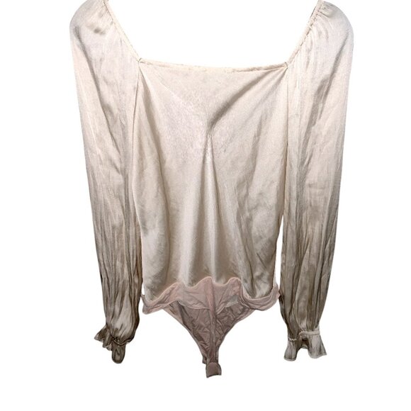 Paige Andreya Silky Long Sleeve Thong Bodysuit NWT Women's Sz L Ecru/Cream - Picture 6 of 10
